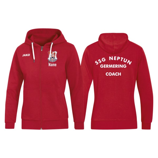 Jako Kapuzenjacke Base SSG Neptun Germering Trainerin Damen rot mit Name mit Vereinsname