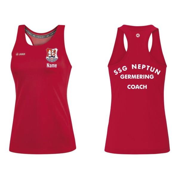 Jako Tanktop Run 2.0 SSG Neptun Germering Trainerin Damen rot mit Name mit Vereinsname