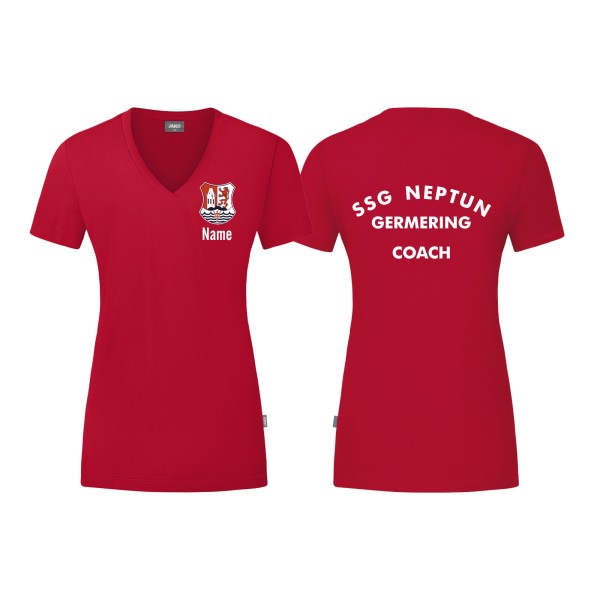 Jako T-Shirt Organic SSG Neptun Germering Trainerin Damen rot mit Name mit Vereinsname