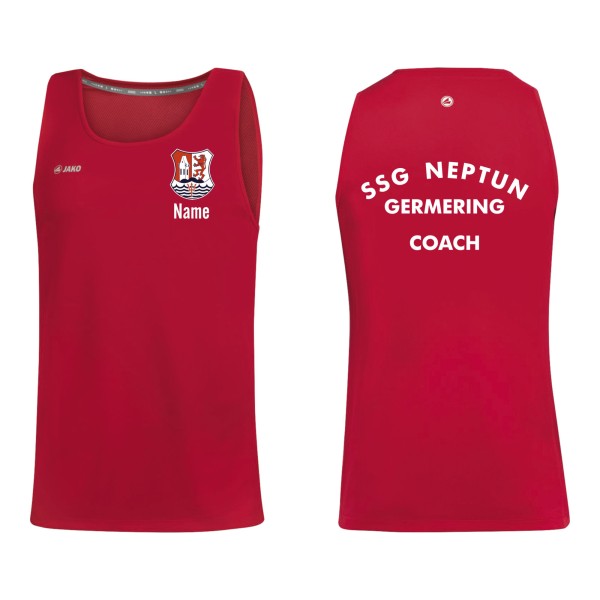 Jako Tanktop Run 2.0 SSG Neptun Germering Trainer Herren rot mit Name mit Vereinsname