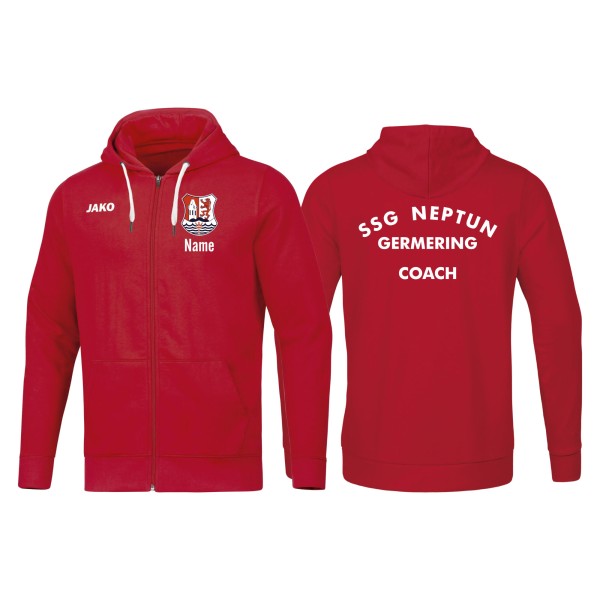 Jako Kapuzenjacke Base SSG Neptun Germering Trainer Herren rot mit Name mit Vereinsname
