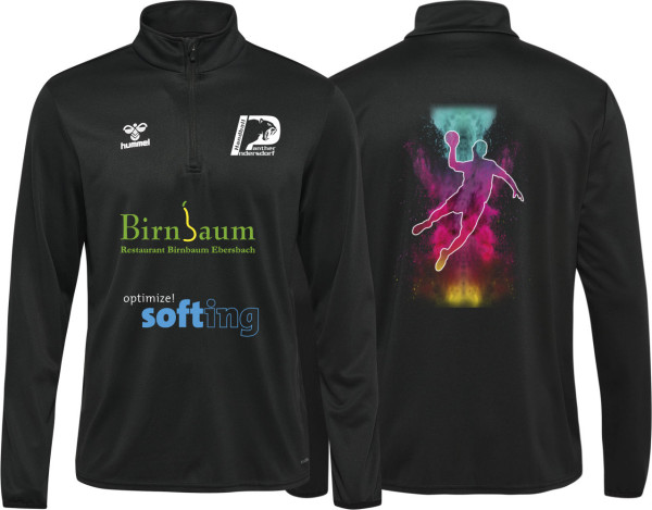 Aufwärmtrikot Half-Zip langärmlig Panther Indersdorf Kinder mit Handballer ohne Initialen